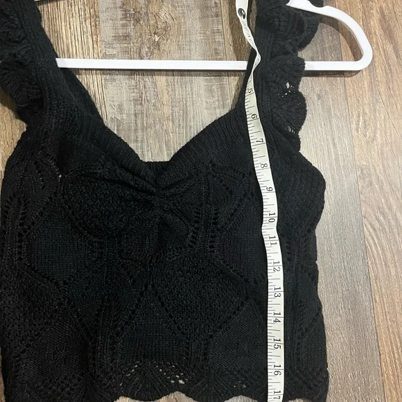 Black‎ Knit Ruffle Sweater Tank Top Size XS-S Boho Cottagecore Romantic - Picture 7 of 8